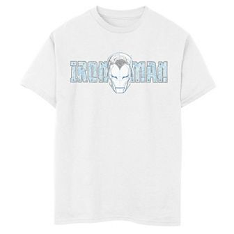 Boys 8-20 Marvel Iron Man Face Sketch Block Text Portrait Graphic Tee