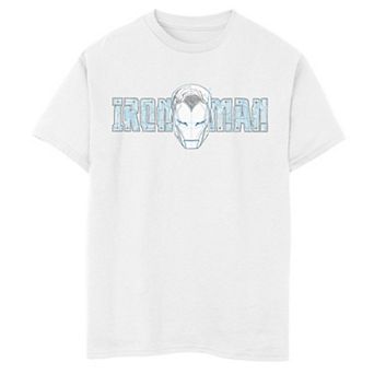Boys 8-20 Marvel Iron Man Face Sketch Block Text Portrait Graphic Tee