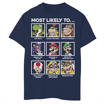 Boys 6-20 Super Mario Group Shot Most Likely To Grid Graphic Tee