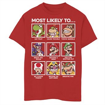 Boys 8-20 Super Mario Group Shot Most Likely To Grid Graphic Tee