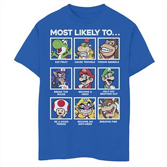 Boys 8-20 Super Mario Group Shot Most Likely To Grid Graphic Tee