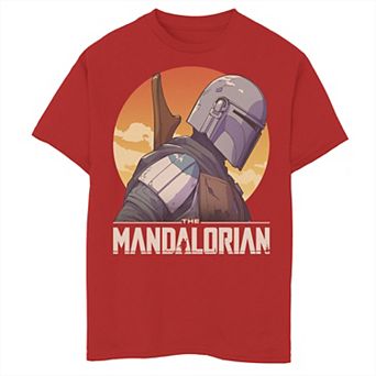 Boys 8-20 Star Wars The Mandalorian Sunset Profile Portrait Logo Graphic Tee