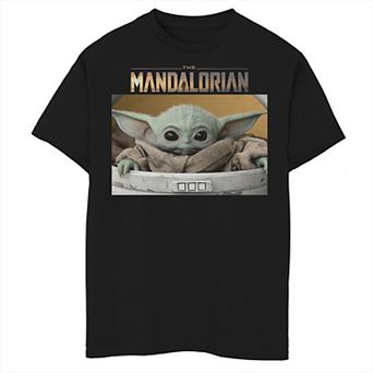 Boys 6-20 Star Wars The Mandalorian The Child aka Baby Yoda Big Eyes Portrait Logo Graphic Tee