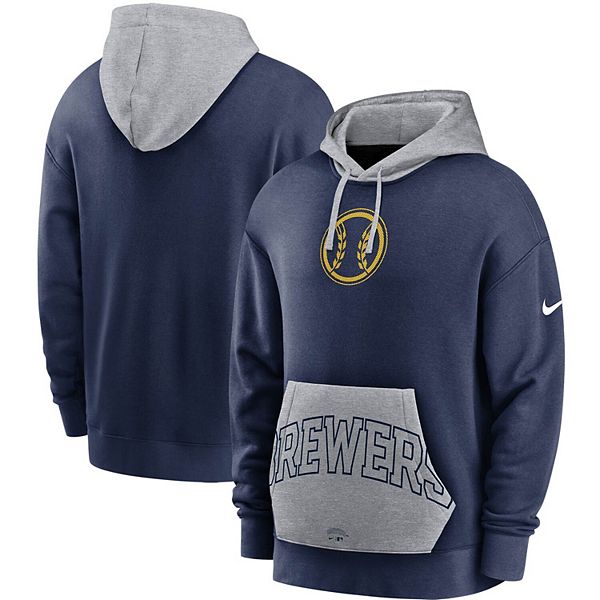 Men's Nike Navy/Gray Milwaukee Brewers Heritage Tri-Blend Pullover Hoodie