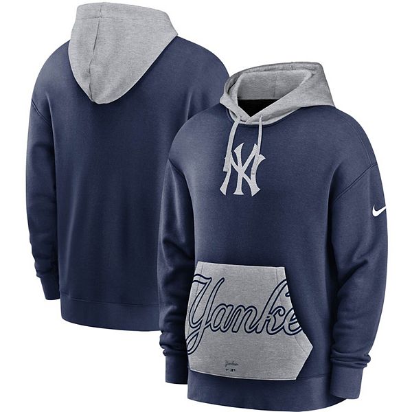 Men's Nike Navy/Gray New York Yankees Heritage Tri-Blend Pullover Hoodie Size: Medium