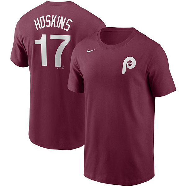 Men's Nike Rhys Hoskins Burgundy Philadelphia Phillies Name & Number T-Shirt
