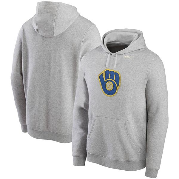 Men's Nike Heathered Gray Milwaukee Brewers Cooperstown Collection Patch  Club Pullover Hoodie