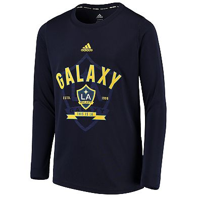 Youth adidas Navy LA Galaxy Flip Throw Long Sleeve T-Shirt