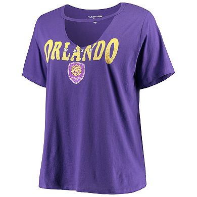 Women's 5th & Ocean by New Era Purple Orlando City SC Plus Size Athletic Baby V-Neck T-Shirt