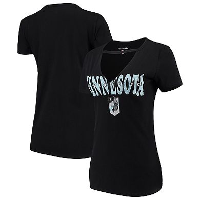 Women's 5th & Ocean by New Era Black Minnesota United FC Athletic Baby V-Neck T-Shirt