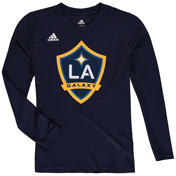 Youth adidas Navy LA Galaxy Performance Logo Set Long Sleeve T-Shirt