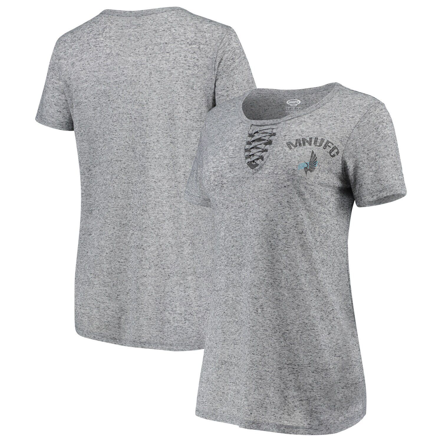 Women's Heather Gray Atlanta Falcons Plus Size Lace-Up V-Neck T-Shirt