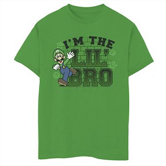 Boys 8-20 Nintendo Super Mario I'm the Lil' Bro Luigi Action Pose Dark Text Graphic Tee