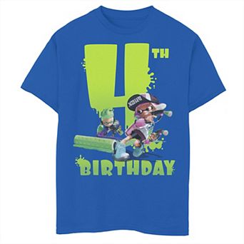 Boys 8-20 Nintendo Splatoon Inkling 4th Birthday Green Splatter Portrait Graphic Tee