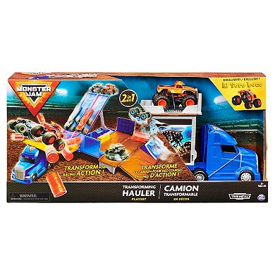 Monster Jam, Official 2-in-1 Transforming Hauler Playset with Exclusive 1:64 Scale Die-Cast Monster Truck