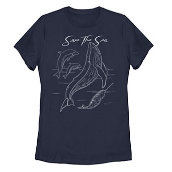 Juniors' Earth Day "Save The Sea" Outlines Graphic Tee