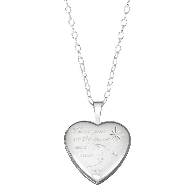 Charming Girl Sterling Silver Love You to the Moon Locket Necklace, Wo