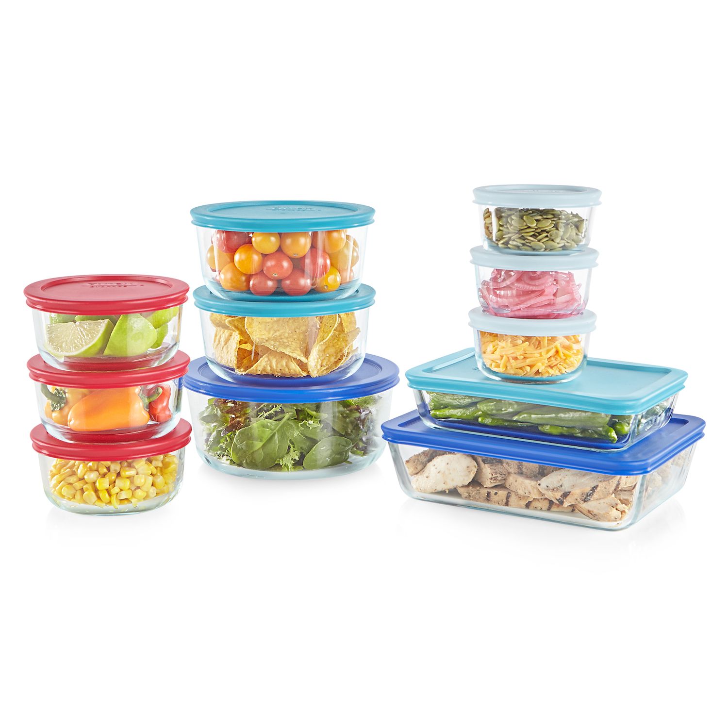 Pyrex Meal Prep Simply Store Glass Rectangular and Round Food Container Set  (18-Piece, BPA-free), Multicolor