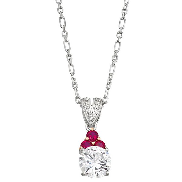 Sterling Silver LabCreated White Sapphire & LabCreated Ruby Pendant