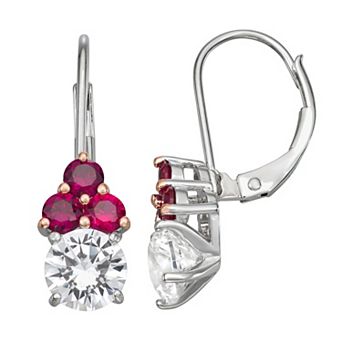 Classic Treasures Sterling Silver Lab-Created White Sapphire & Lab-Created Ruby Leverback Earrings