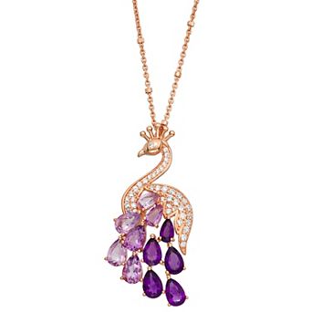 Classic Treasures 14k Rose Gold Over Sterling Silver Ombre Amethyst Peacock Pendant Necklace