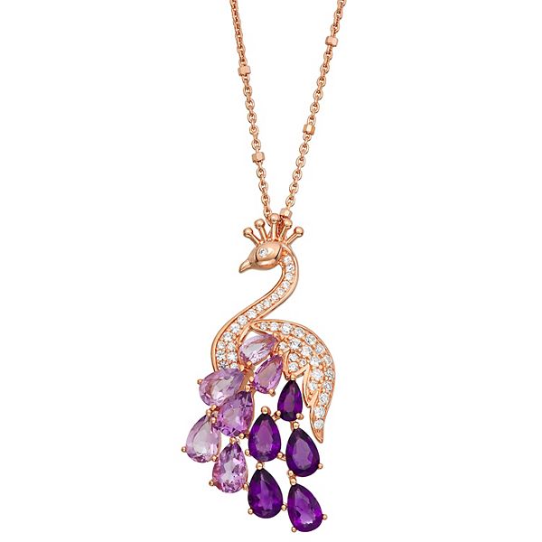 14k Rose Gold Over Sterling Silver Ombre Amethyst Peacock Pendant Necklace