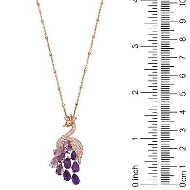 14k Rose Gold Over Sterling Silver Ombre Amethyst Peacock Pendant Necklace