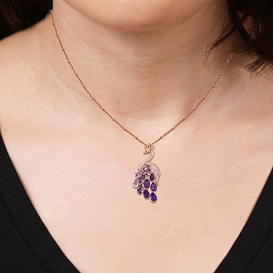 14k Rose Gold Over Sterling Silver Ombre Amethyst Peacock Pendant Necklace