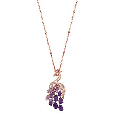 Classic Treasures 14k Rose Gold Over Sterling Silver Ombre Amethyst Peacock Pendant Necklace