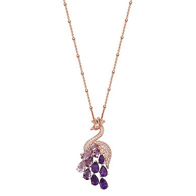 14k Rose Gold Over Sterling Silver Ombre Amethyst Peacock Pendant Necklace