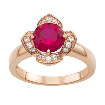 Classic Treasures 14k Rose Gold Over Sterling Silver Lab-Created Ruby & Lab-Created White Sapphire Flower Ring