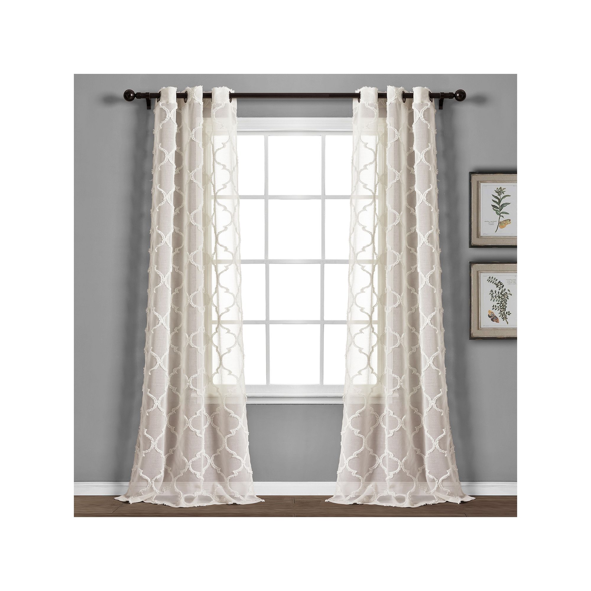 Lush Decor 2-pack Avon Trellis Grommet Sheer Window Curtain Set, Beige