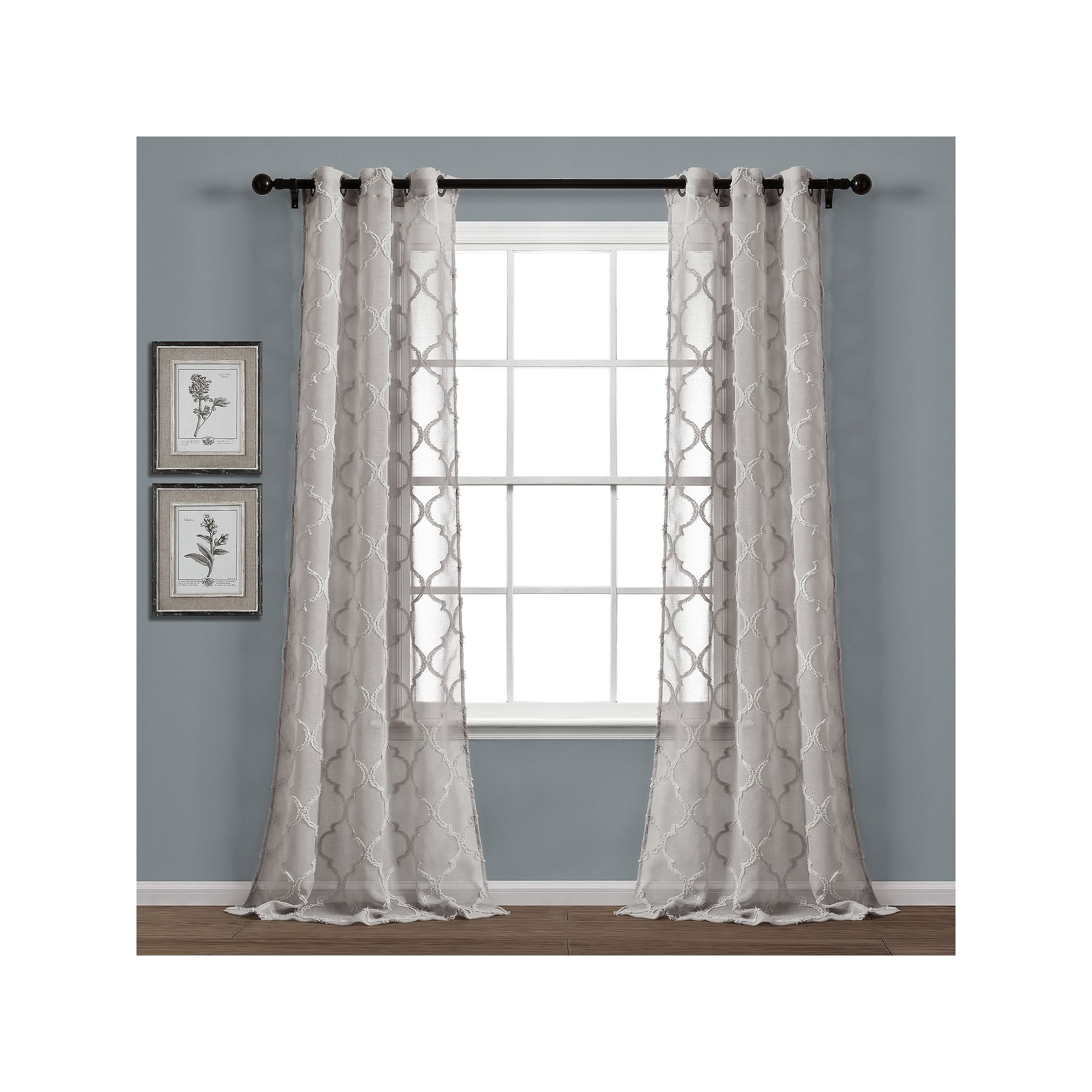 Lush Decor 2-pack Avon Trellis Grommet Sheer Window Curtain Set, Gray
