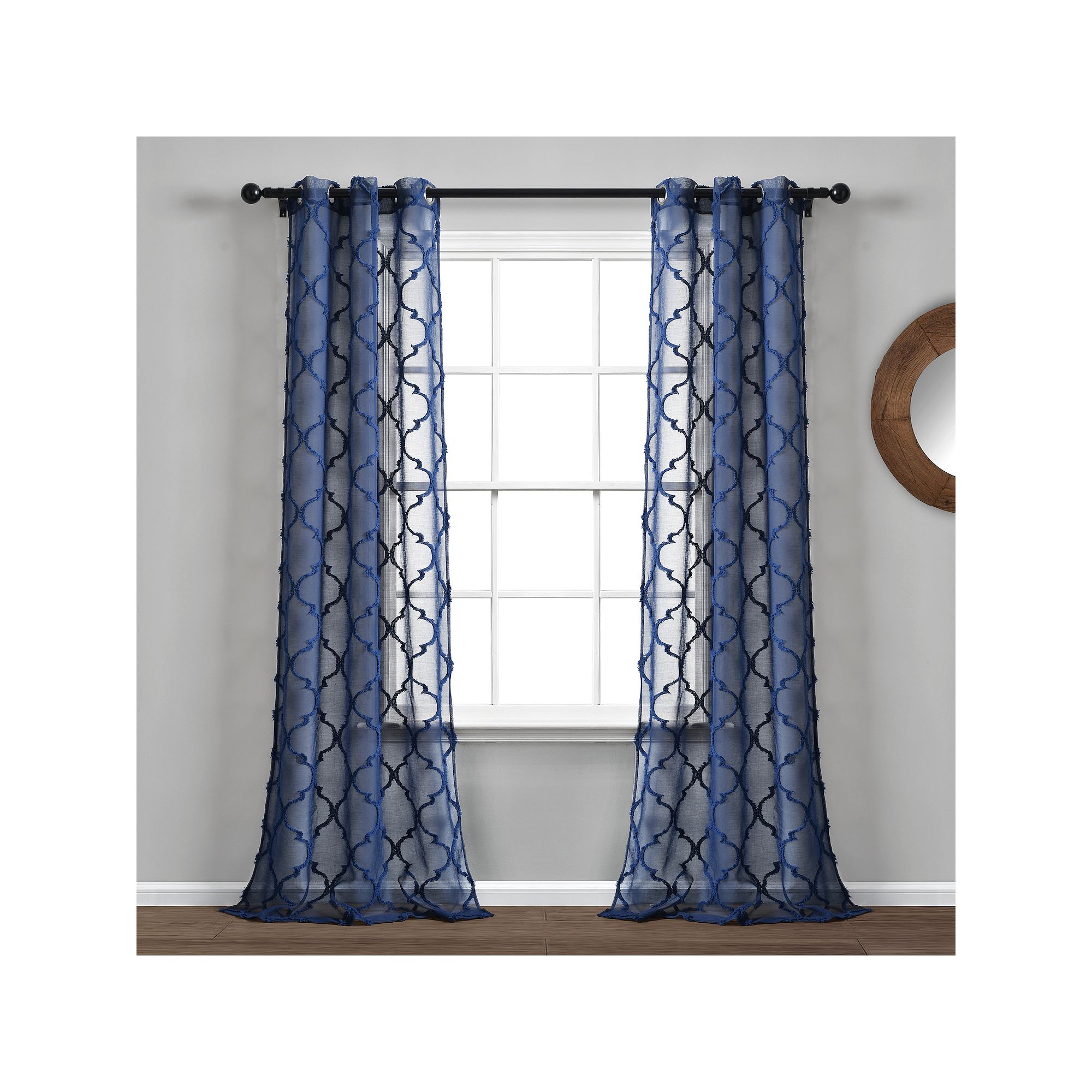 Lush Decor 2-pack Avon Trellis Grommet Sheer Window Curtain Set, Blue