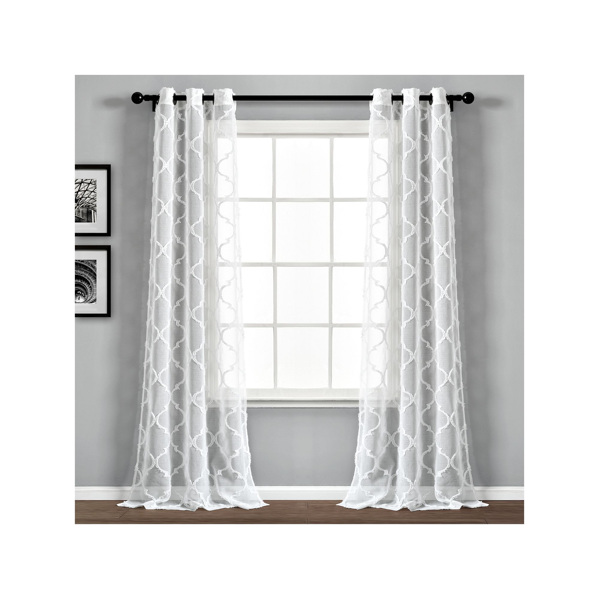 Lush Decor 2-pack Avon Trellis Grommet Sheer Window Curtain Set, White