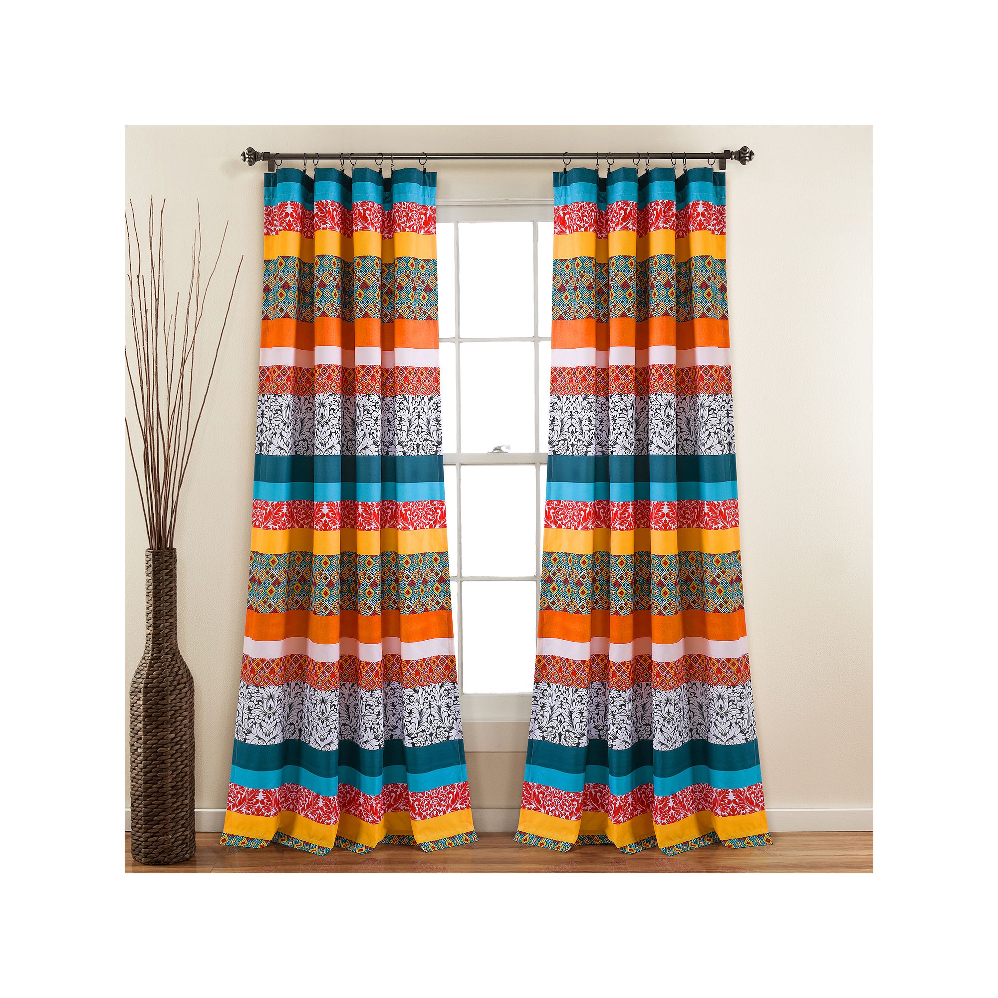 Lush Decor Boho Stripe Window Curtain Set, Turquoise Orange