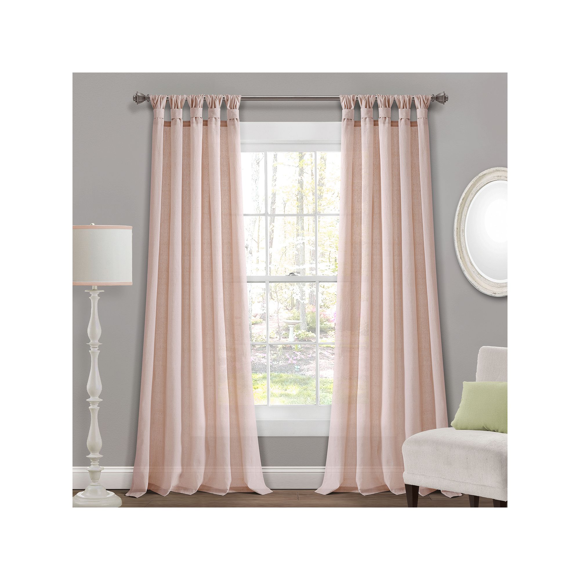 Lush Decor Burlap Knotted Tab Top Window Curtain Set, Blush