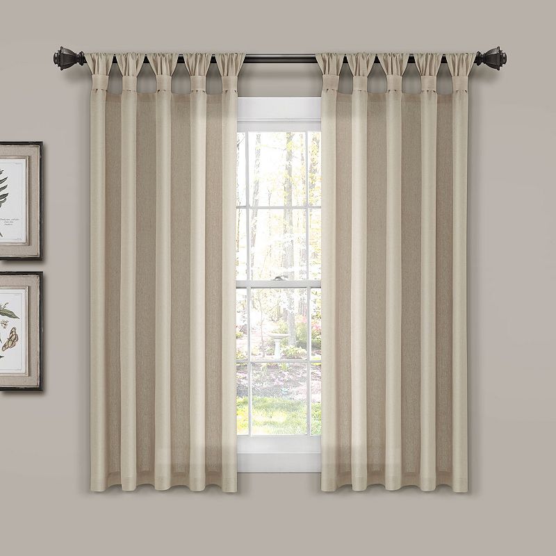 Lush Decor 2-pack Burlap Knotted Tab Top Window Curtain Set, Med Beige, 45X