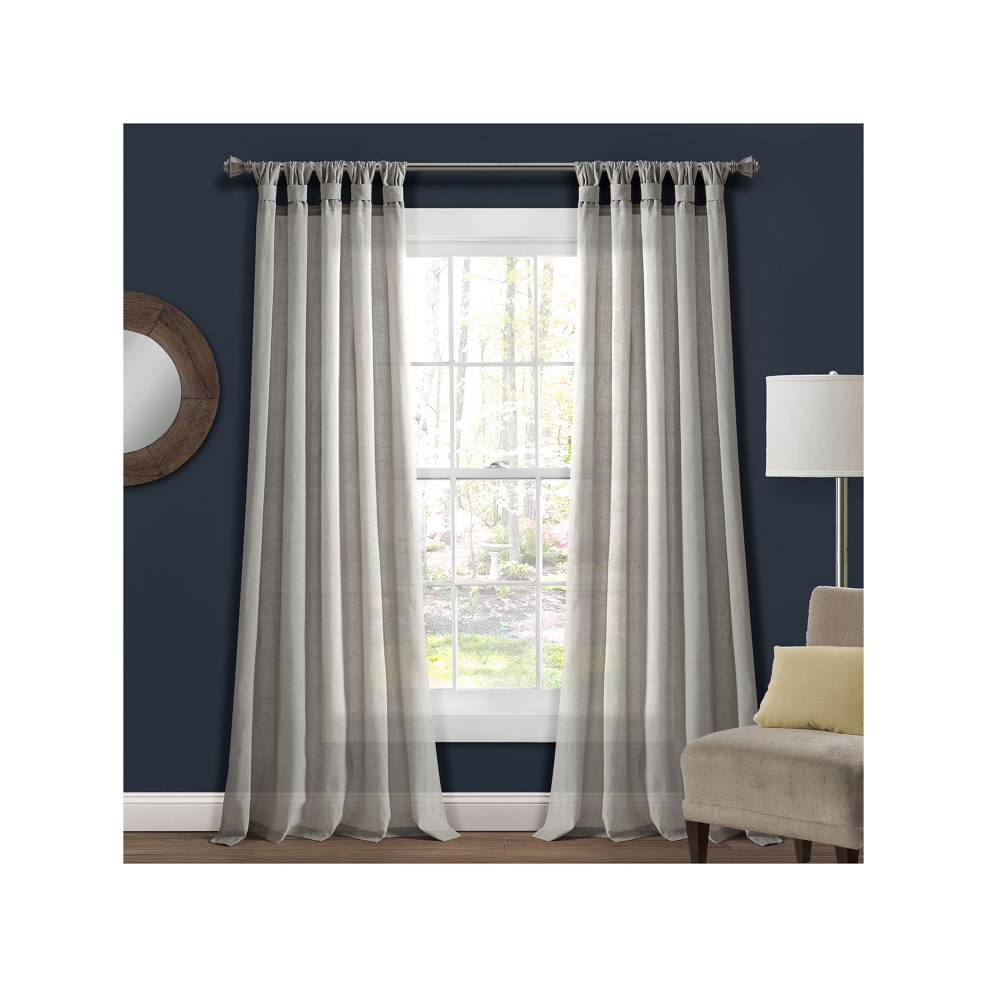 Lush Decor Burlap Knotted Tab Top Window Curtain Set, Light Gray