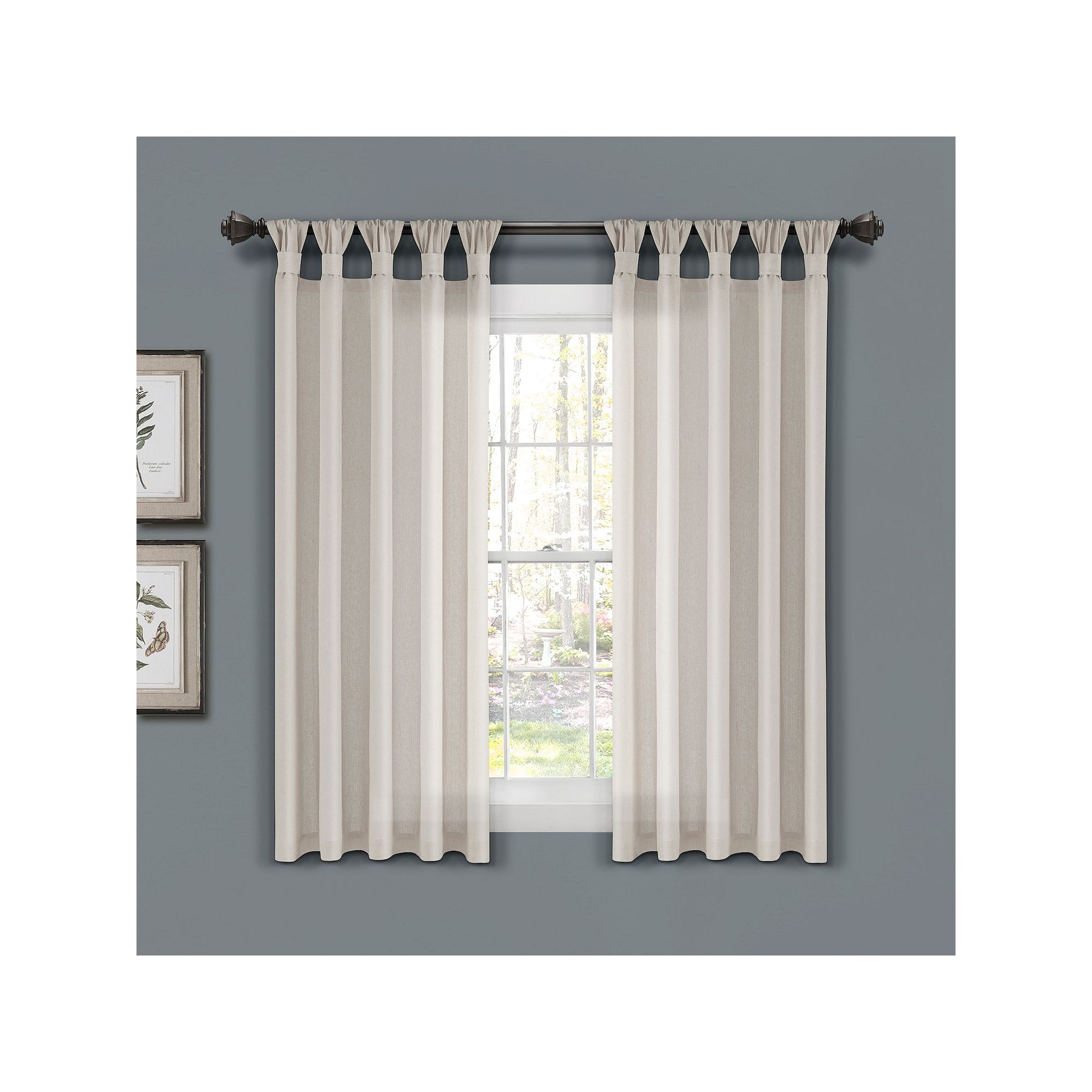 Lush Decor Burlap Knotted Tab Top Window Curtain Set, Light Linen