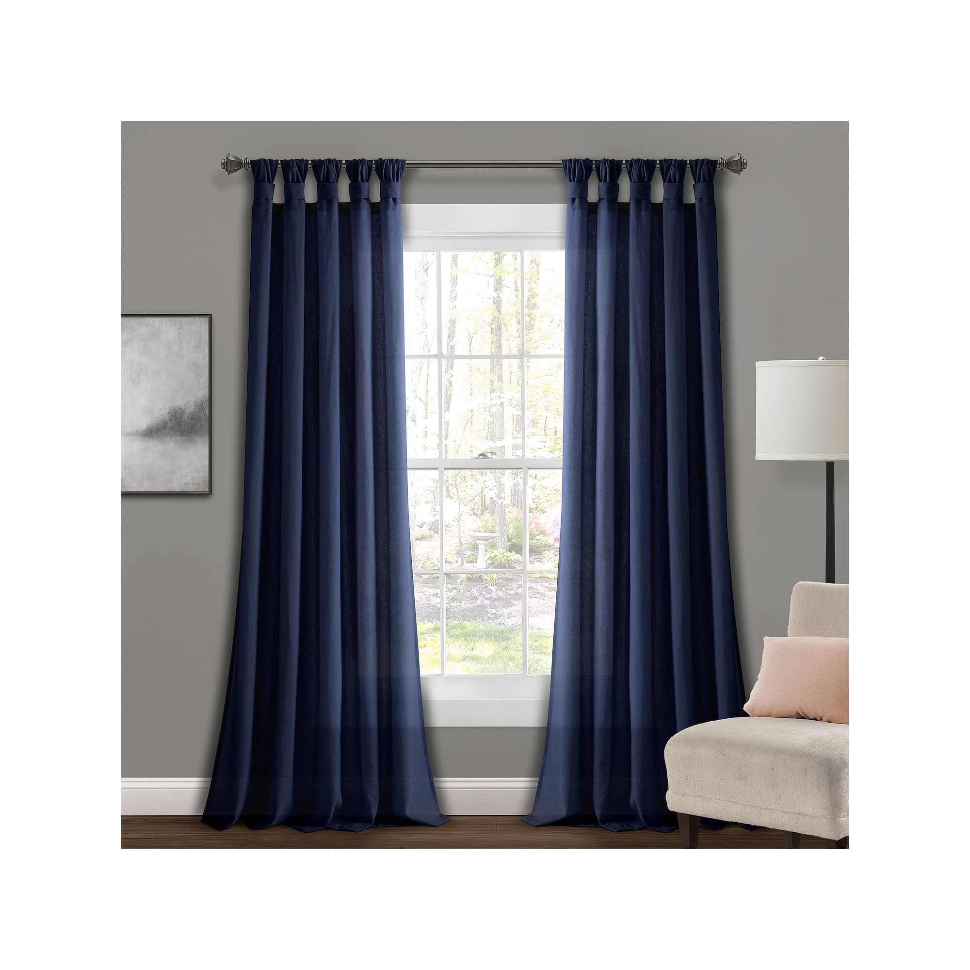 Lush Decor Burlap Knotted Tab Top Window Curtain Set, Blue