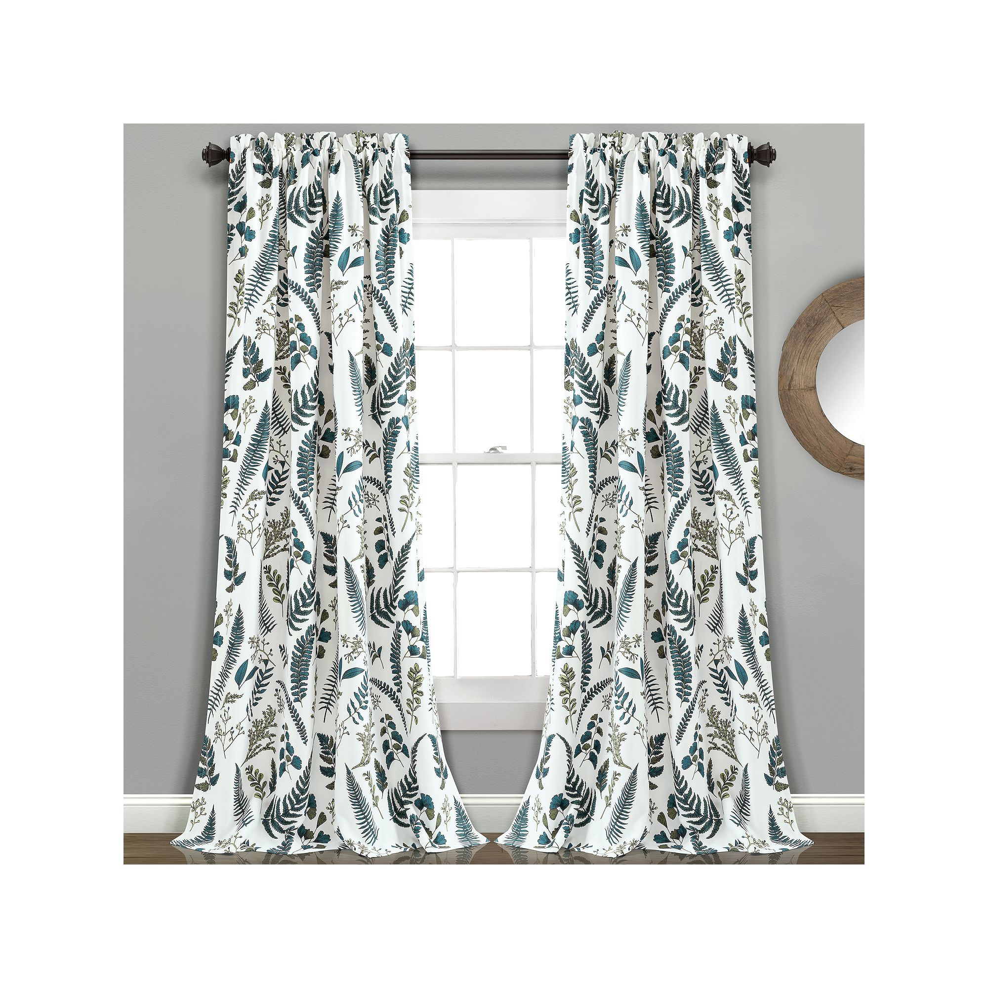 Lush Decor Devonia Allover Room Darkening Window Curtain Set, White Green