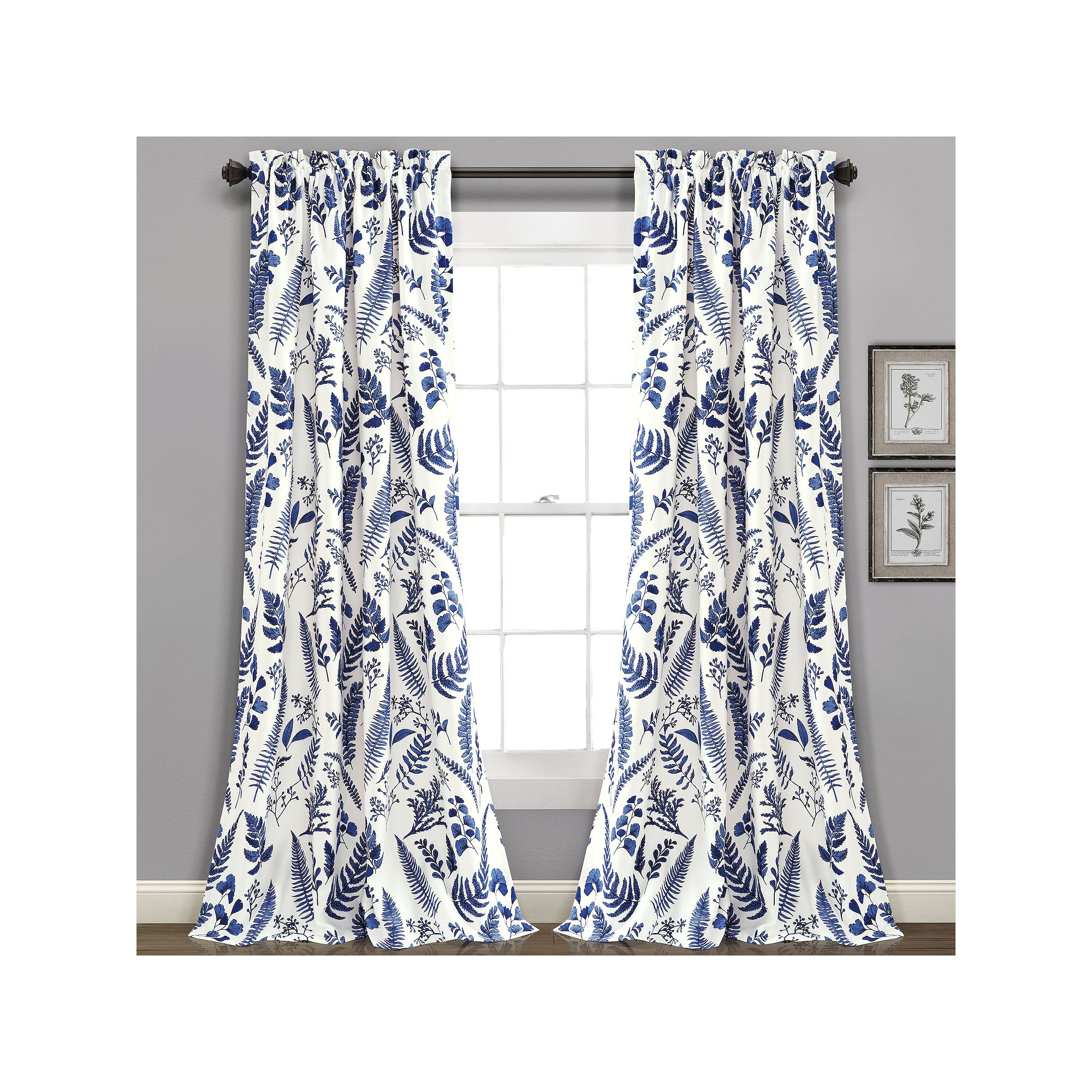 Lush Decor Devonia Allover Room Darkening Window Curtain Set, White Navy