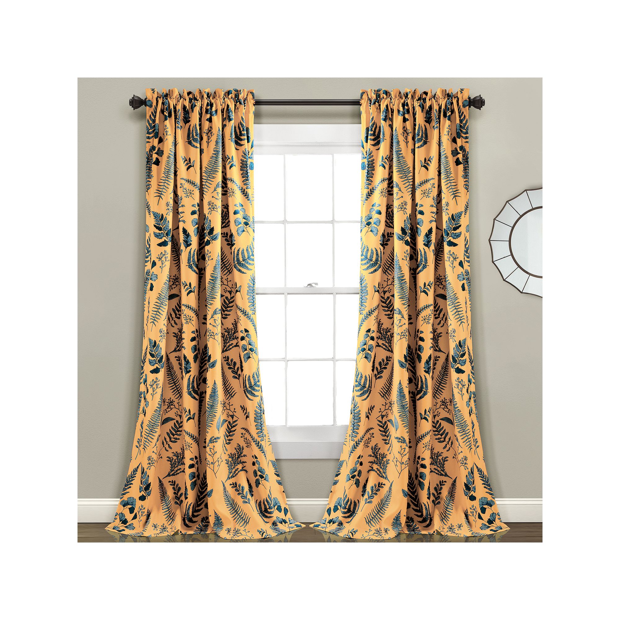 Lush Decor Devonia Allover Room Darkening Window Curtain Set, Yellow Blue