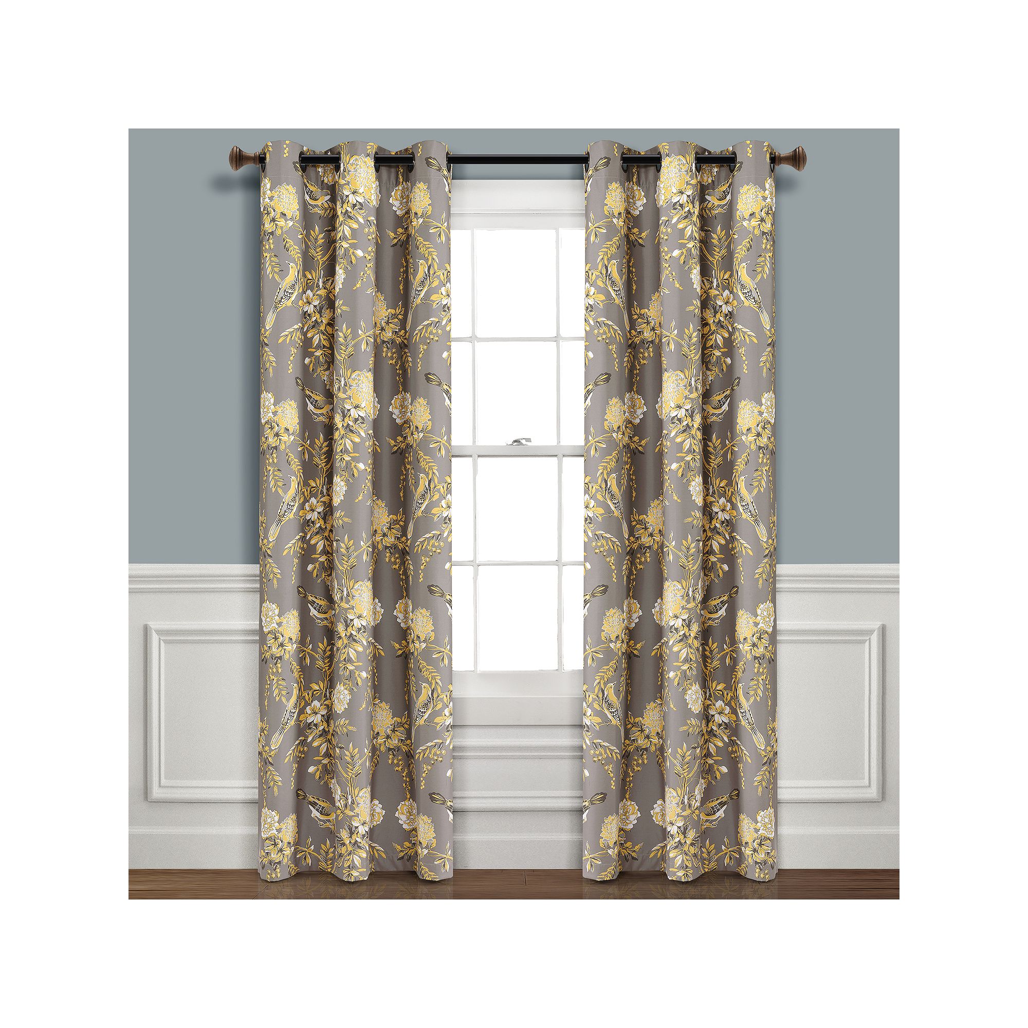 Lush Decor Farmhouse Bird & Flower Insulated Grommet 100% Blackout Window C
