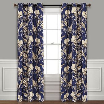 Lush Decor Farmhouse Bird & Flower Insulated Grommet 100% Blackout Window Curtain Set