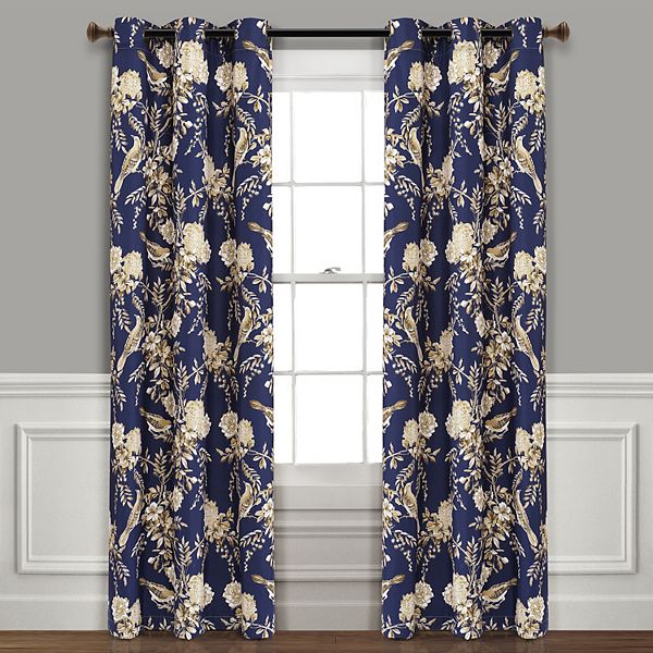 Lush Decor 2 Pack Farmhouse Bird Flower Insulated Grommet 100 Blackout Window Curtain Set