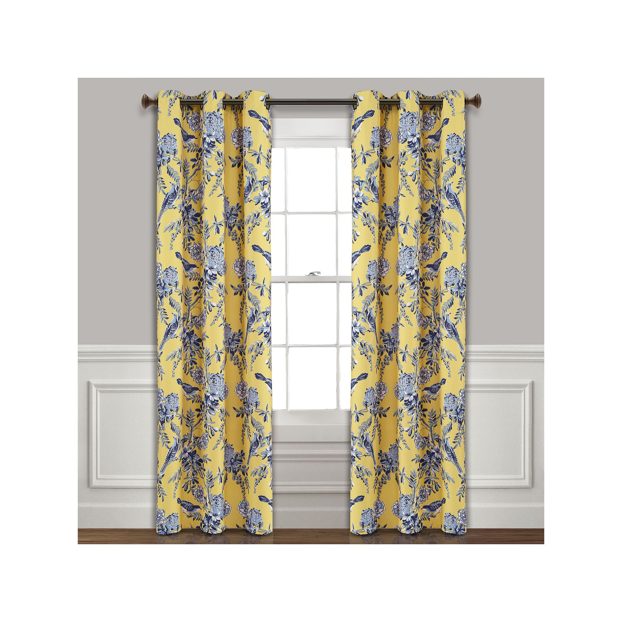 Lush Decor Farmhouse Bird & Flower Insulated Grommet 100% Blackout Window C
