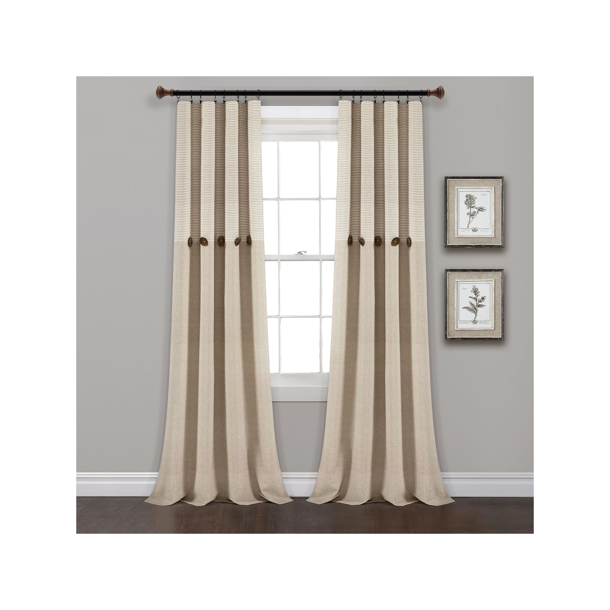Lush Decor Farmhouse Button Stripe Yarn Dyed Woven Cotton Window Curtain Se