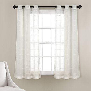 Lush Decor Farmhouse Textured Grommet Sheer Window Curtain Set